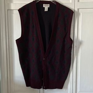 Vintage Burgundy and Green Diamond Knit Vest Size L